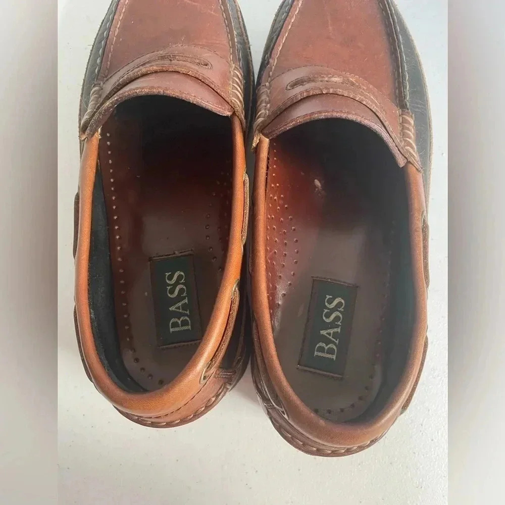 Mens Bass Birchwood Black & Brown Leather Penny Loafers Size 8.5 GUC - Picture 5 of 8